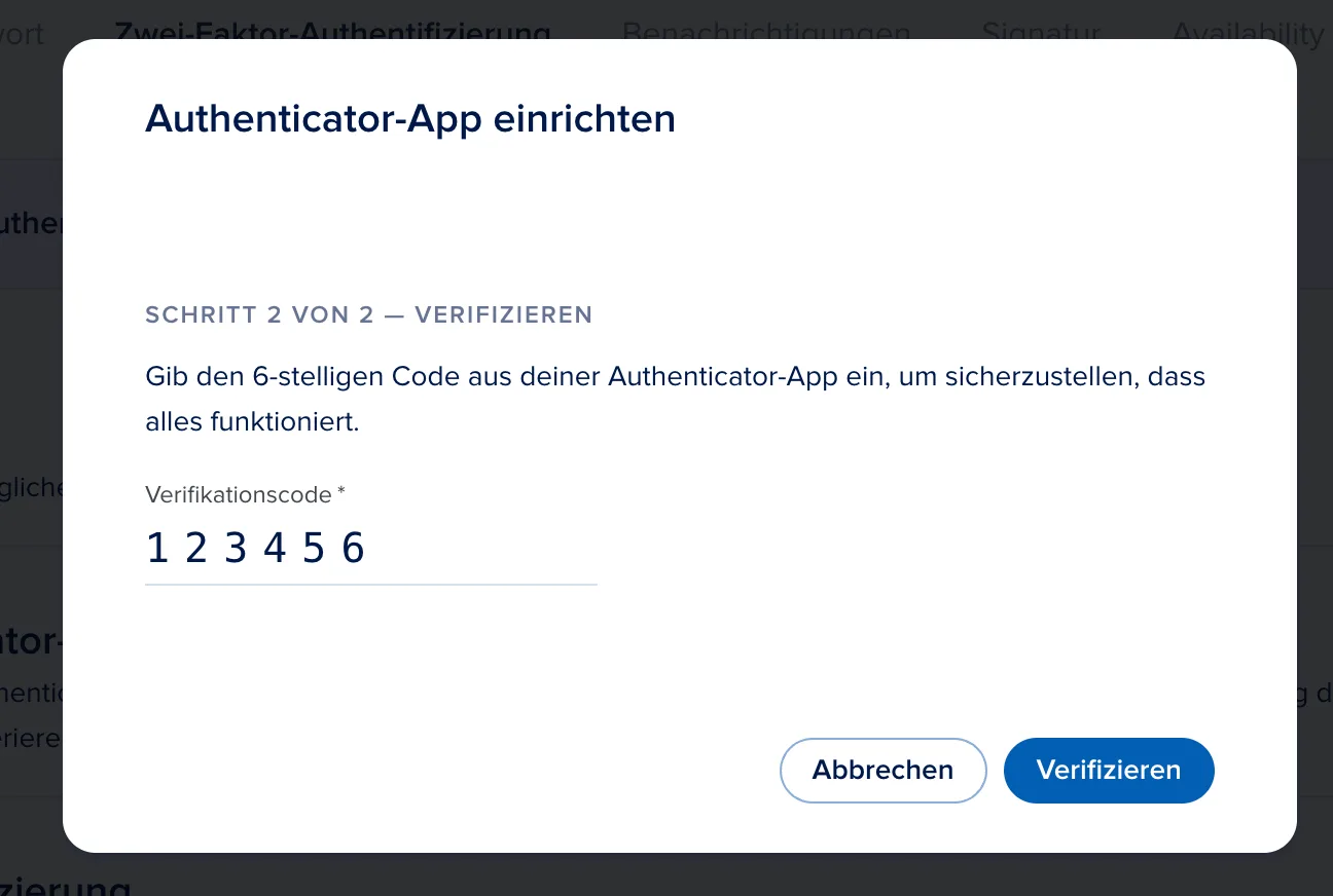 Bestätige die Einrichtung mit einem Code aus der App.