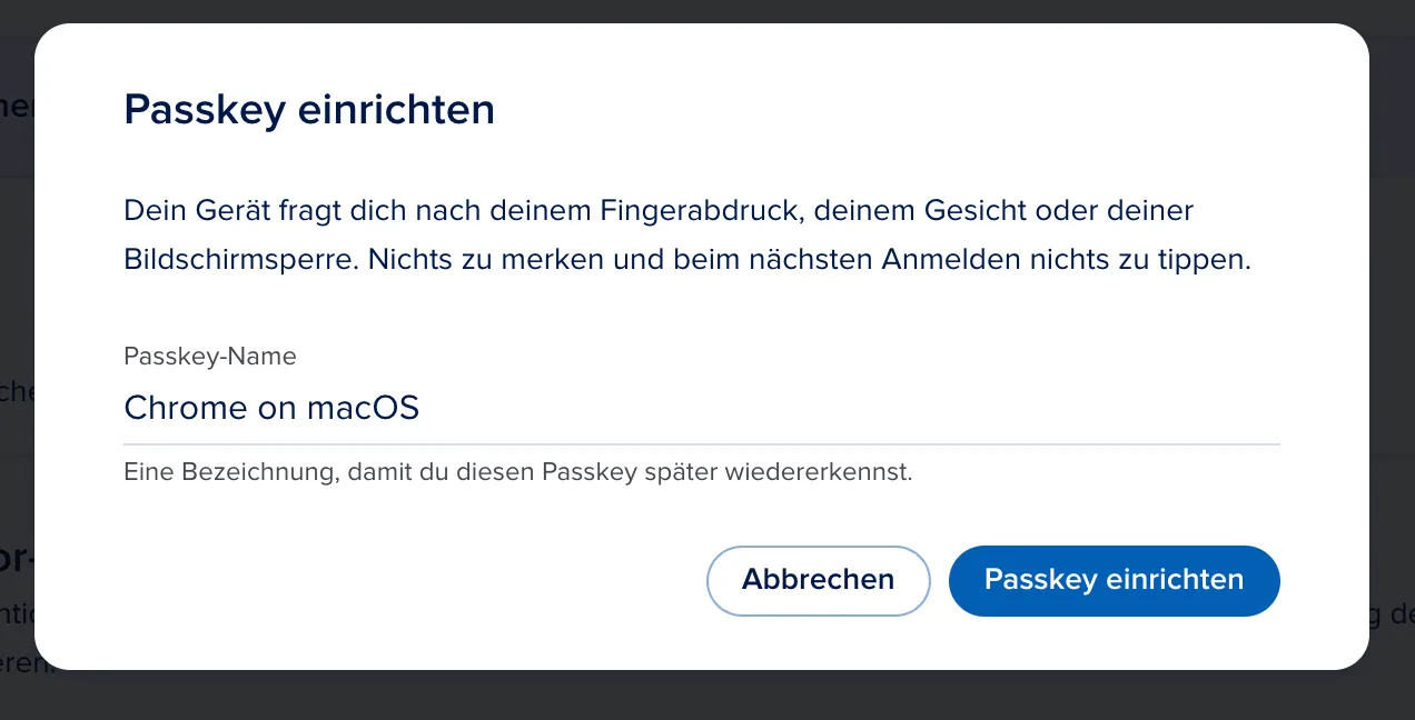Der Name ist vorbelegt — ein Klick genügt.